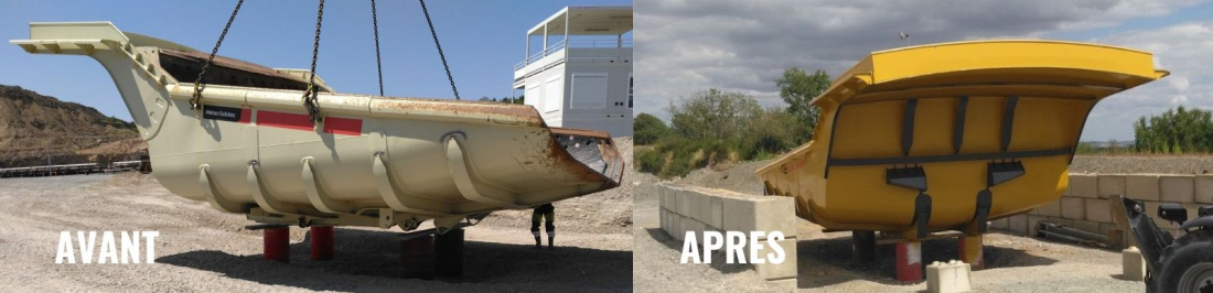 Benne de Dumper avant et après mise en peinture par SDI Services