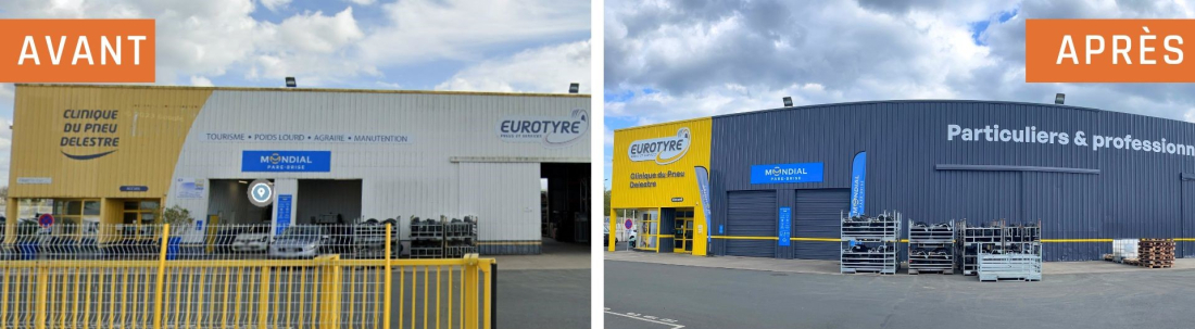 Avant/Après rénovation bardage extérieur Eurotyre - SDI Peinture